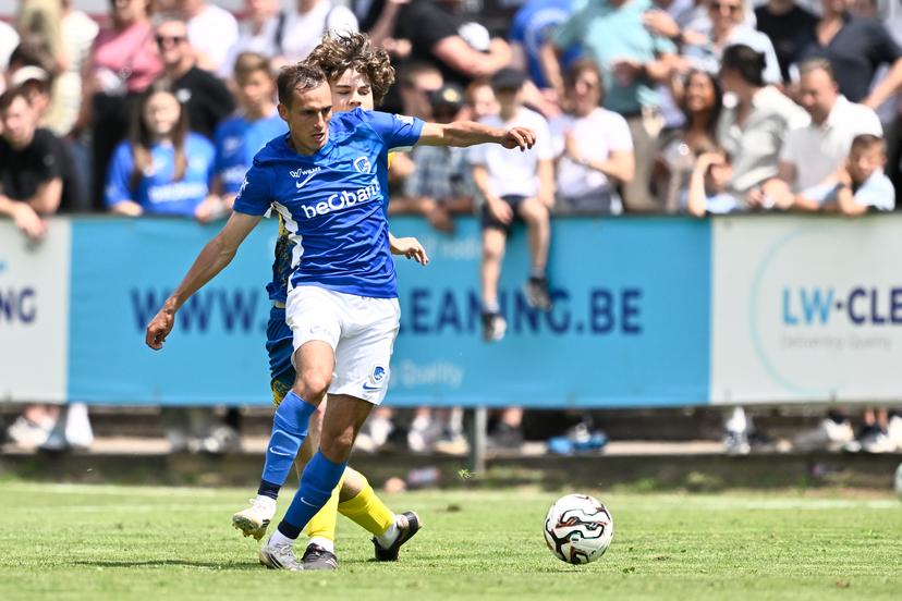 Genk's Lukanic Luka fights for the ball during a friendly game between Eendracht Termien and KRC Genk, Saturday 28 June 2025 in Genk, in preparation of the upcoming 2025-2026 season. BELGA PHOTO JOHAN EYCKENS