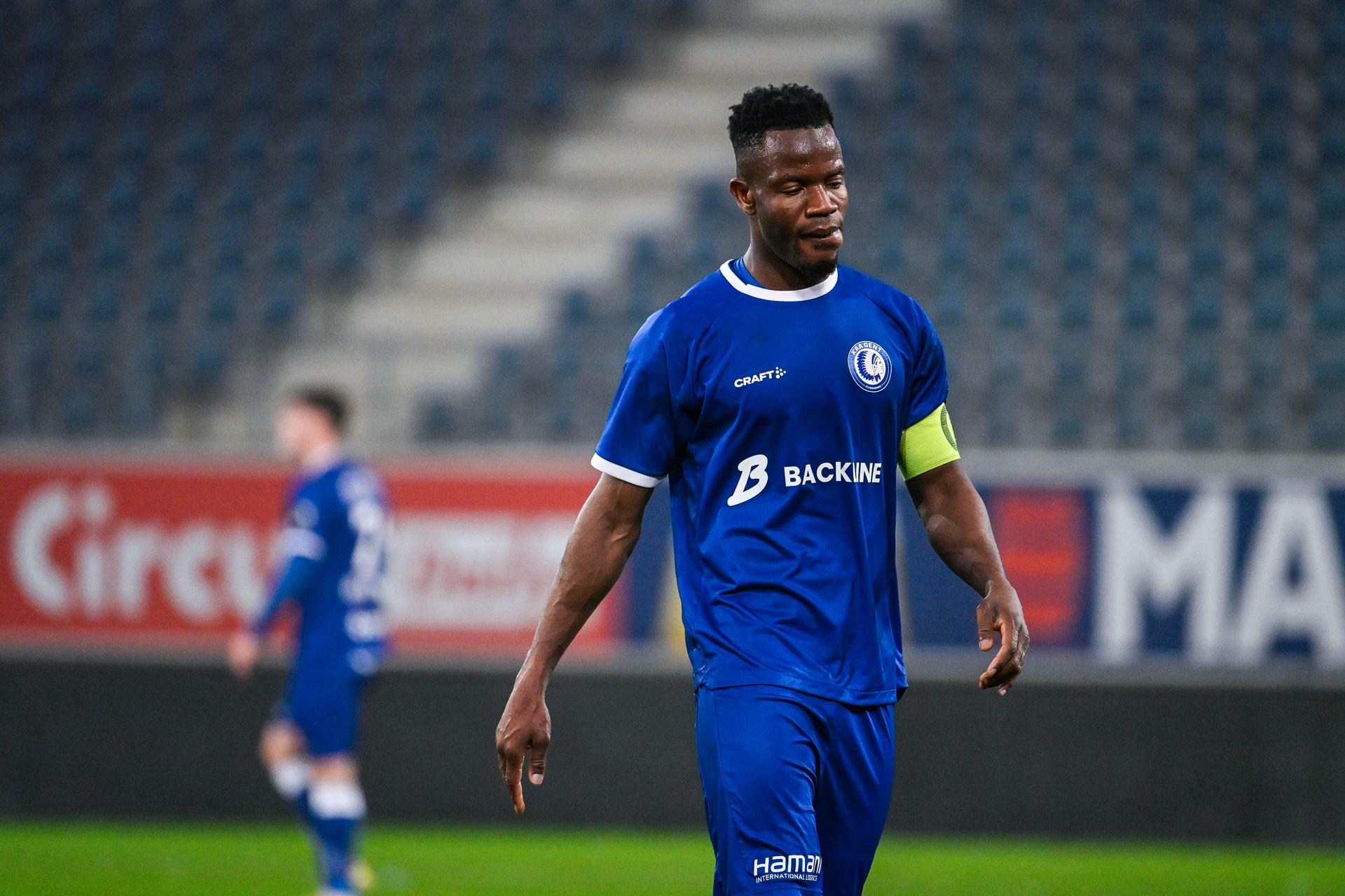 Jong Gent Mohamed Soumah looks dejected after losing a soccer match between Jong KAA Gent and SK Beveren, Wednesday 28 January 2026 in Gent, on day 21 of the 2025-2026 'Challenger Pro League' first division of the Belgian championship. BELGA PHOTO TOM GOYVAERTS