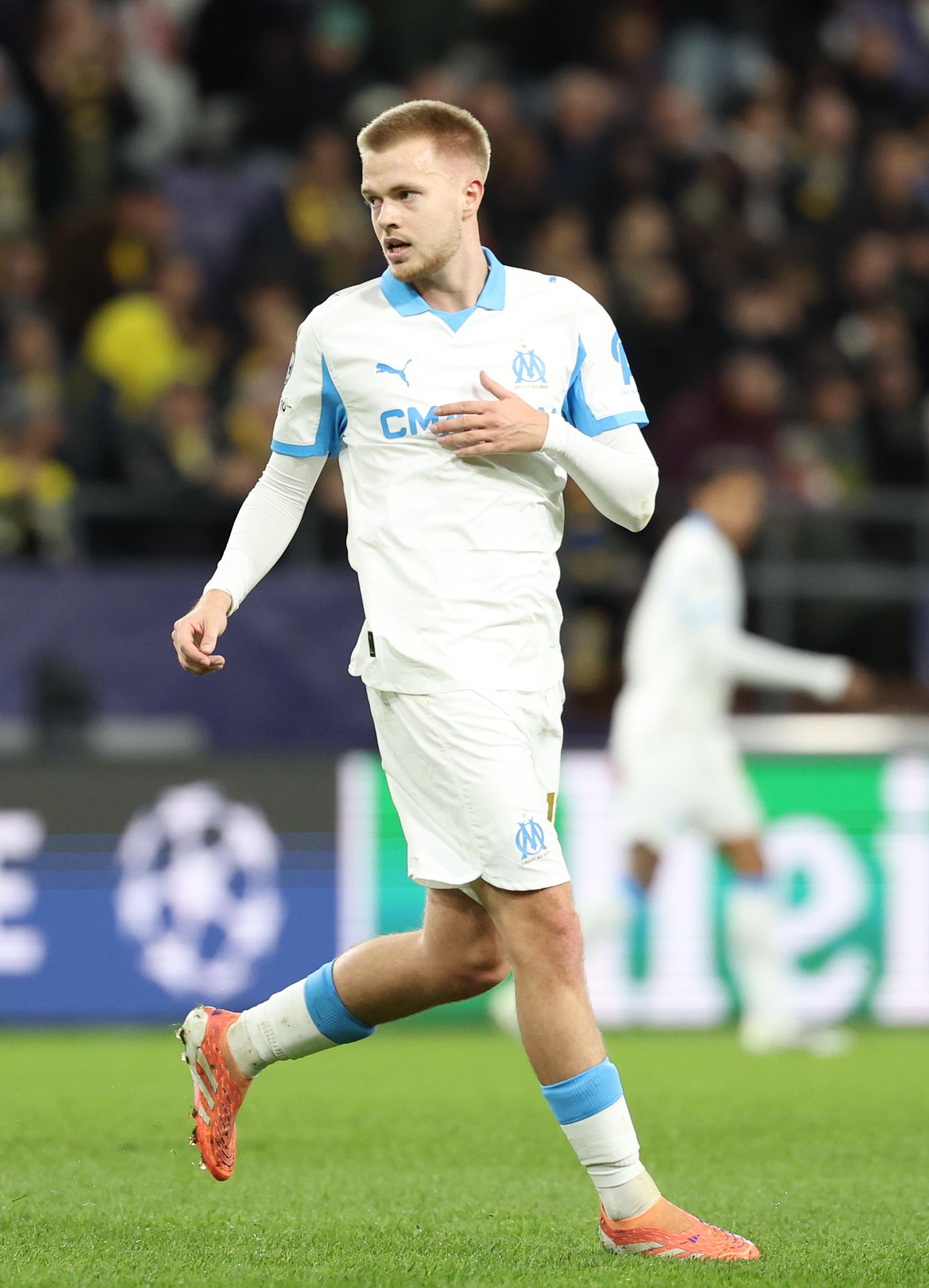 Marseille's Arthur Vermeeren pictured during a soccer game between Belgian Royale Union Saint-Gilloise and French Olympique de Marseille, on Tuesday 09 December 2025 in Brussels, on the sixth day of the League phase of the UEFA Champions League tournament. BELGA PHOTO VIRGINIE LEFOUR