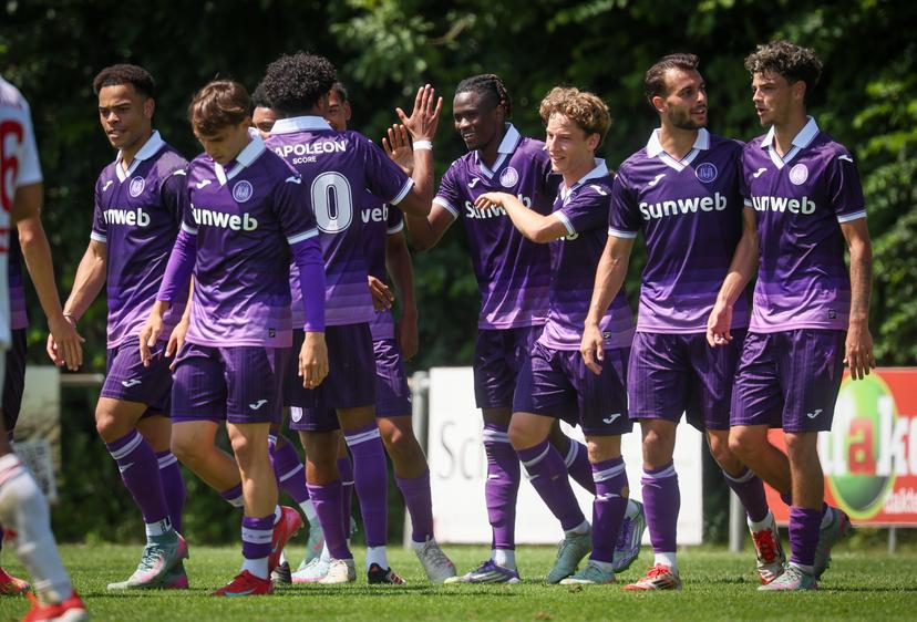 Anderlecht's Moussa N'Diaye celebrates after scoring during a friendly soccer game between Belgian soccer team RSC Anderlecht and Rakow Częstochowa, during their summer camp in Renesse, the Netherlands on Saturday 12 July 2025. The team is preparing for the upcoming 2025-2026 first division season. BELGA PHOTO VIRGINIE LEFOUR