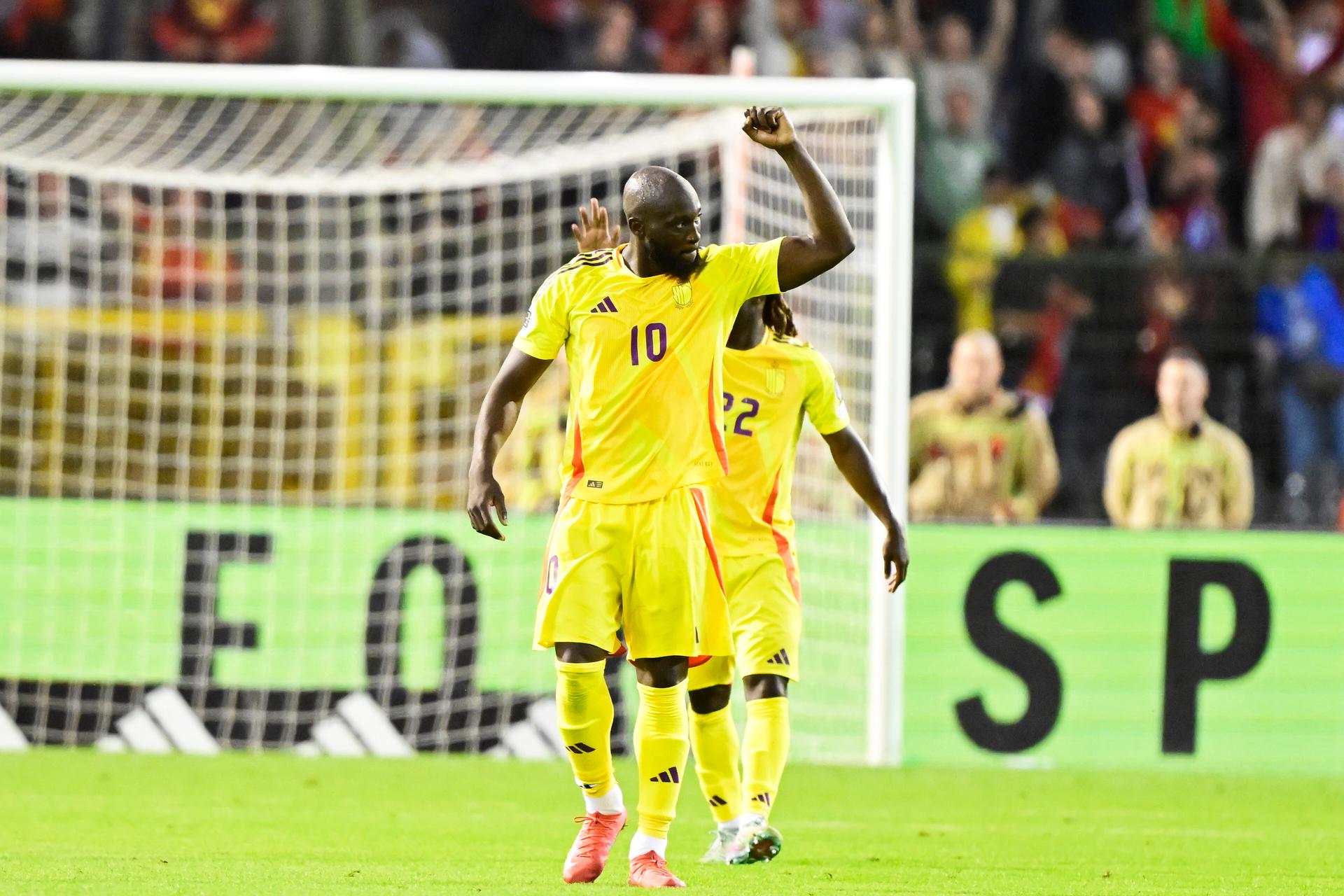 Belgium's Romelu Lukaku celebrates during a soccer game between Belgian national team Red Devils and Wales, Monday 09 June 2025 in Bussels, the second (out of 8) qualification games for the World Cup 2026. BELGA PHOTO DIRK WAEM