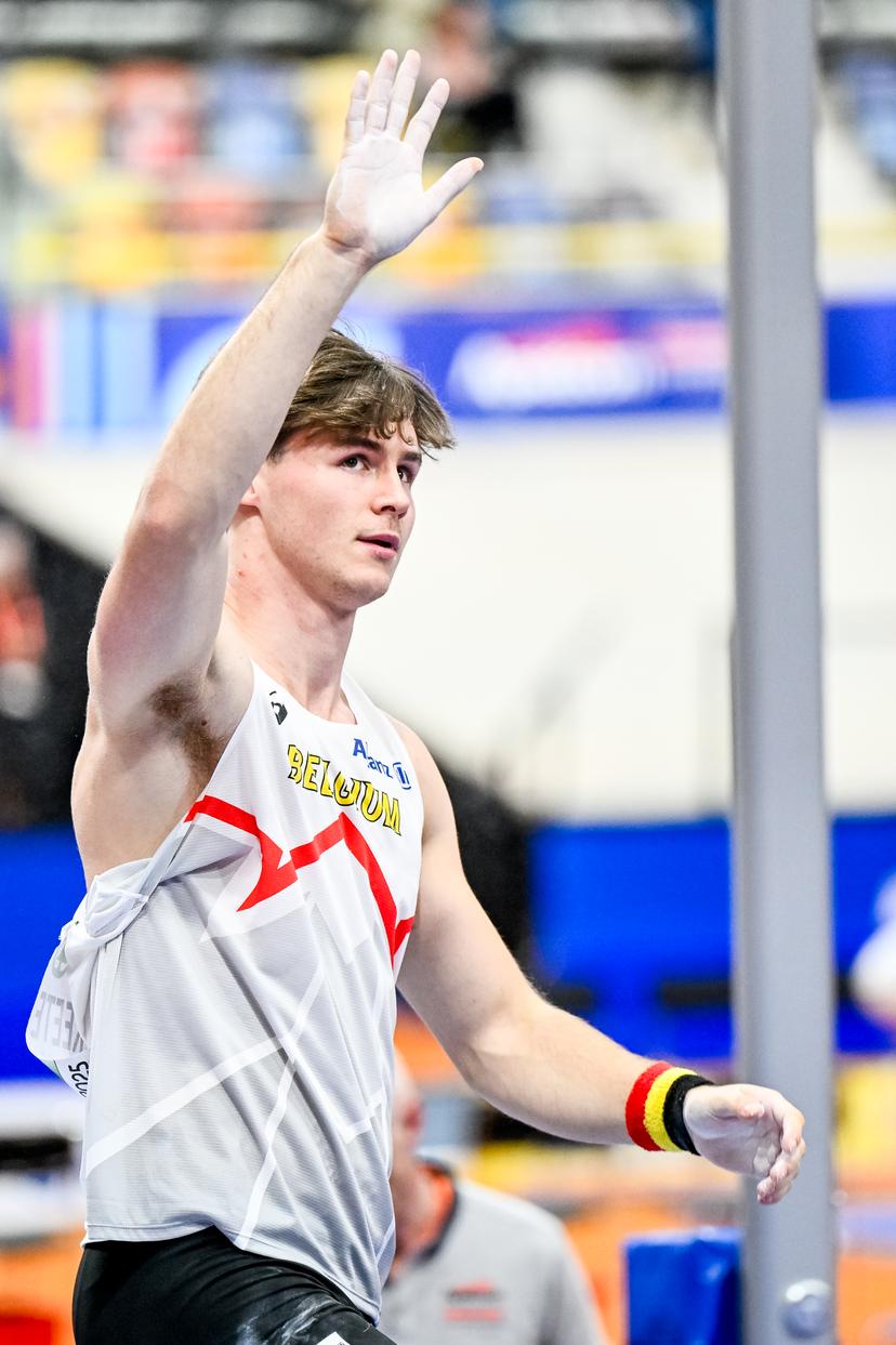 Belgian Jente Hauttekeete reacts during the European Athletics Indoor Championships, in Apeldoorn, The Netherlands, Saturday 08 March 2025. The championships take place from 6 to 9 March. BELGA PHOTO ERIC LALMAND