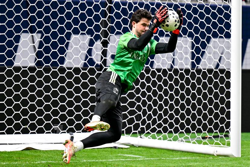 Belgium's goalkeeper Senne Lammens pictured during a training session of Belgian national soccer team Red Devils in Atlanta, United States, on Friday 27 March 2026. The team is preparing for tomorrow's friendly match against the United States, in preparation for the 2026 World Cup. BELGA PHOTO DIRK WAEM