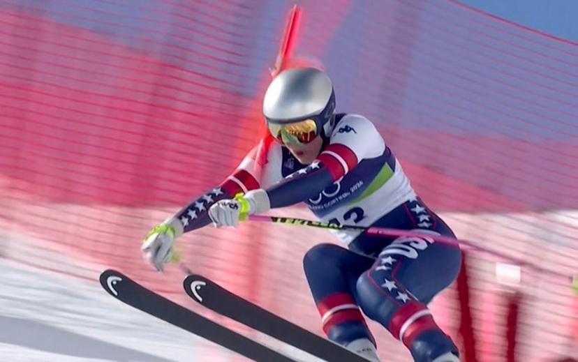This handout video grab from IOC/OBS shows US Lindsey Vonn crashing during the women's downhill event at the Milano Cortina 2026 Winter Olympic Games in Cortina d'Ampezzo on February 8, 2026.  Handout / OIS/IOC / OBS / AFP