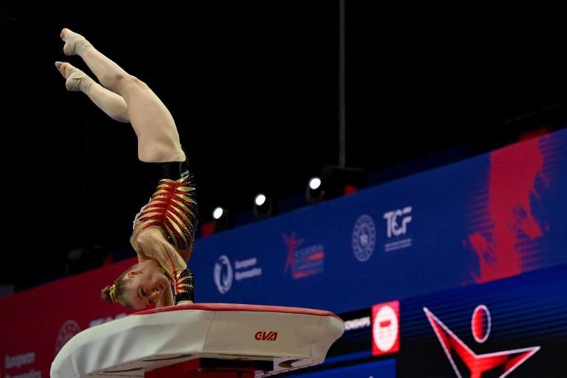 Belgium's Lisa Vaelen performs during the women's vault final at the 2023 Artistic Gymnastics European Championships in Antalya, on April 15, 2023.  OZAN KOSE / AFP