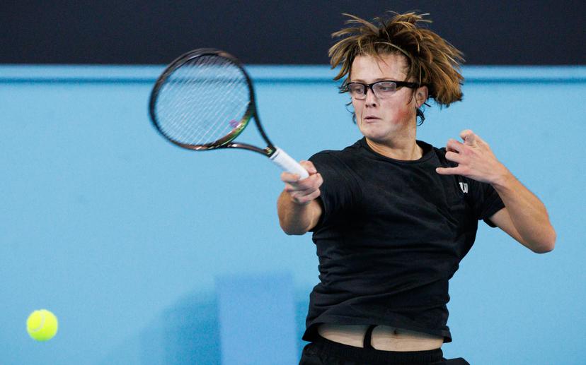 Belgian Jack Loge pictured during a qualification game between Belgian Loge and Kazach Yeseyev in the men's singles at the BW Open ATP Challenger 125 tournament, in Louvain-la-Neuve, Monday 22 January 2024. THE BW Open takes place from 22 to 28 January. BELGA PHOTO BENOIT DOPPAGNE