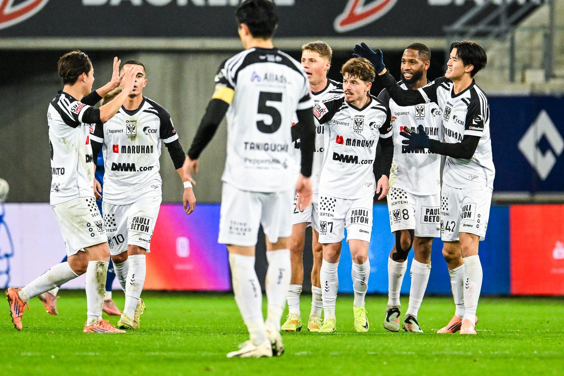 STVV's Arbnor Muja celebrates after scoring during a soccer match between KAA Gent and STVV, Sunday 30 November 2025 in Gent, on day 16 of the 2025-2026 'Jupiler Pro League' first division of the Belgian championship. BELGA PHOTO TOM GOYVAERTS