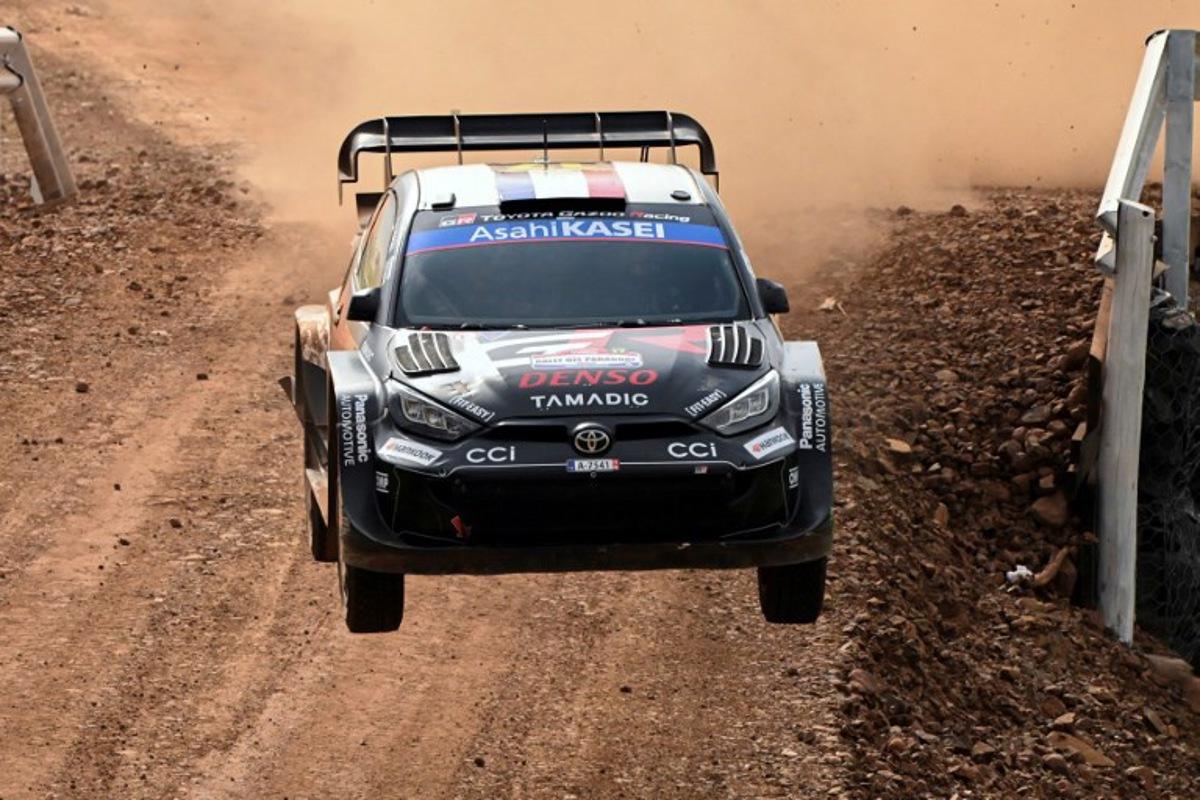 French driver Sebastien Ogier and co-driver Vincent Landais compete in their Toyota GR Yaris Rally1 during the Trinidad stage of the WRC Rally Paraguay, 10th stage of the FIA World Rally Championship (WRC), in Trinidad, near Encarnacion, Paraguay, on August 31, 2025.  Luis ROBAYO / AFP