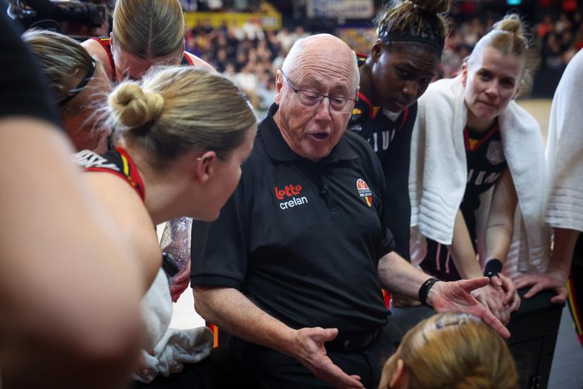 Belgium's head coach Mike Thibault gestures during a basketball game between Belgian national team the Belgian Cats and Azerbaijan, a qualification game (5/6) for the 2025 Eurobasket tournament, on Thursday 06 February 2025 in Oostende, Belgium. BELGA PHOTO VIRGINIE LEFOUR