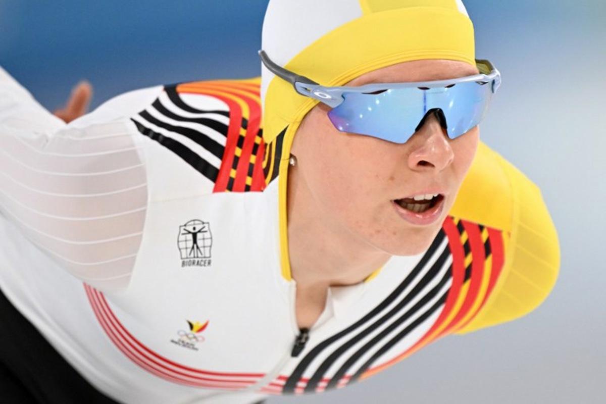 Belgium's Sandrine Tas competes in the speed skating women's 5000m during the Milano Cortina 2026 Winter Olympic Games at Milano Speed Skating Stadium in Milan on February 12, 2026.  Daniel MUNOZ / AFP