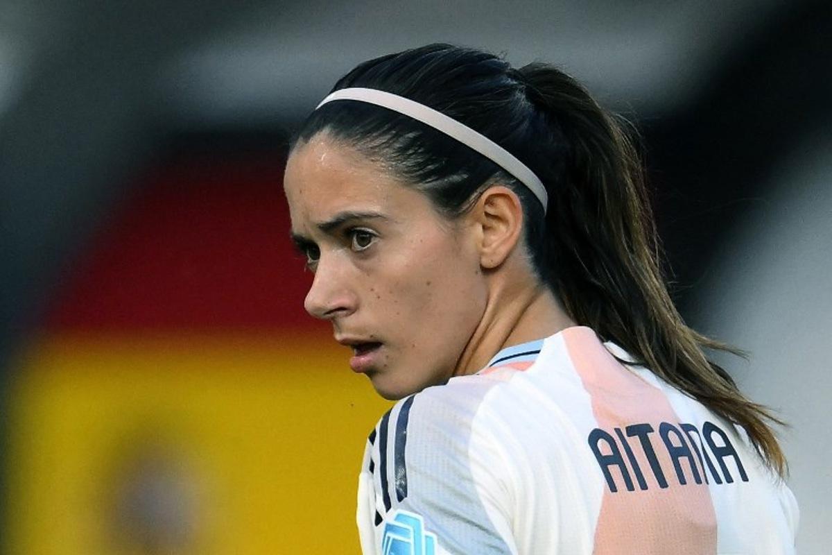 Spain's midfielder #06 Aitana Bonmati looks over during the UEFA Women's Nations League group A3 football match between Belgium and Spain at the King Power at Den Dreef Stadium, in Leuven on May 30, 2025.  JOHN THYS / AFP