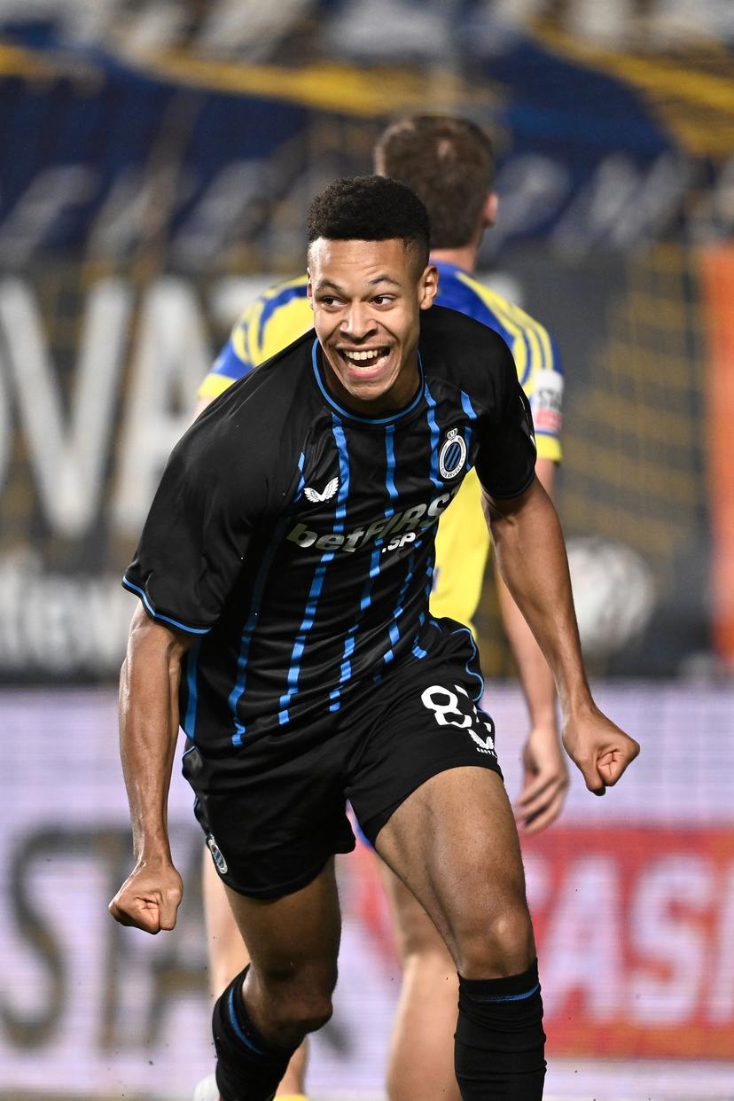 Club's Iyowuna Furo celebrates after scoring during a soccer match between Sint-Truidense V.V. and Club Brugge, Saturday 06 December 2025 in Sint-Truiden, on day 17 of the 2025-2026 'Jupiler Pro League' first division of the Belgian championship. BELGA PHOTO JOHAN EYCKENS