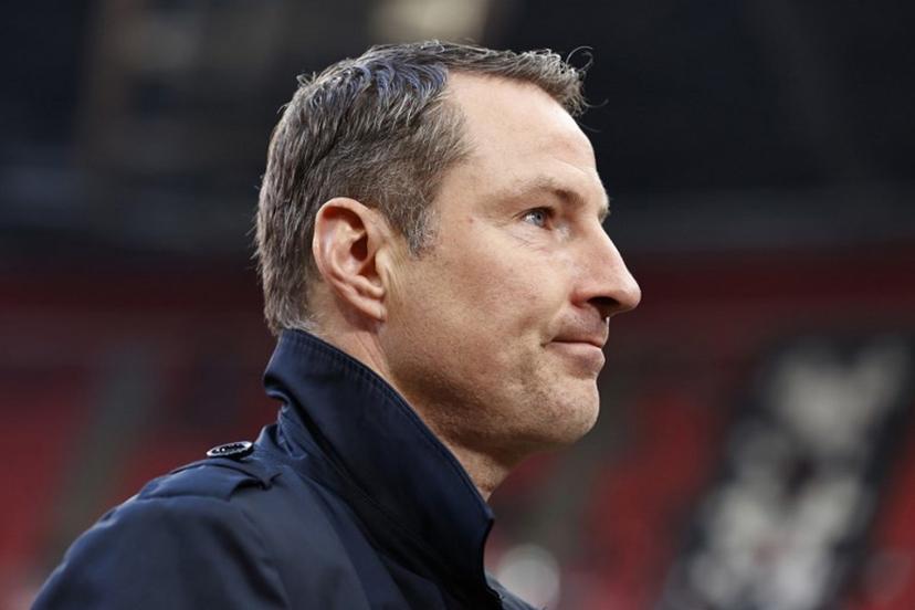 Feyenoord's Danish coach Brian Priske looks on during the Dutch Eredivisie football match between AFC Ajax and Feyenoord at the Johan Cruijff ArenA in Amsterdam, on February 2, 2025.  MAURICE VAN STEEN / ANP / AFP