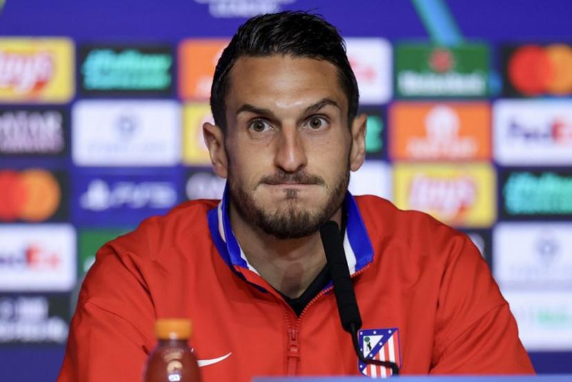 Atletico Madrid's Spanish midfielder #06 Koke gives a press conference on the eve of their UEFA Champions League knockout round play-off second leg football match against Club Brugge KV at the Metropolitano Stadium in Madrid on February 23, 2026.  Thomas COEX / AFP