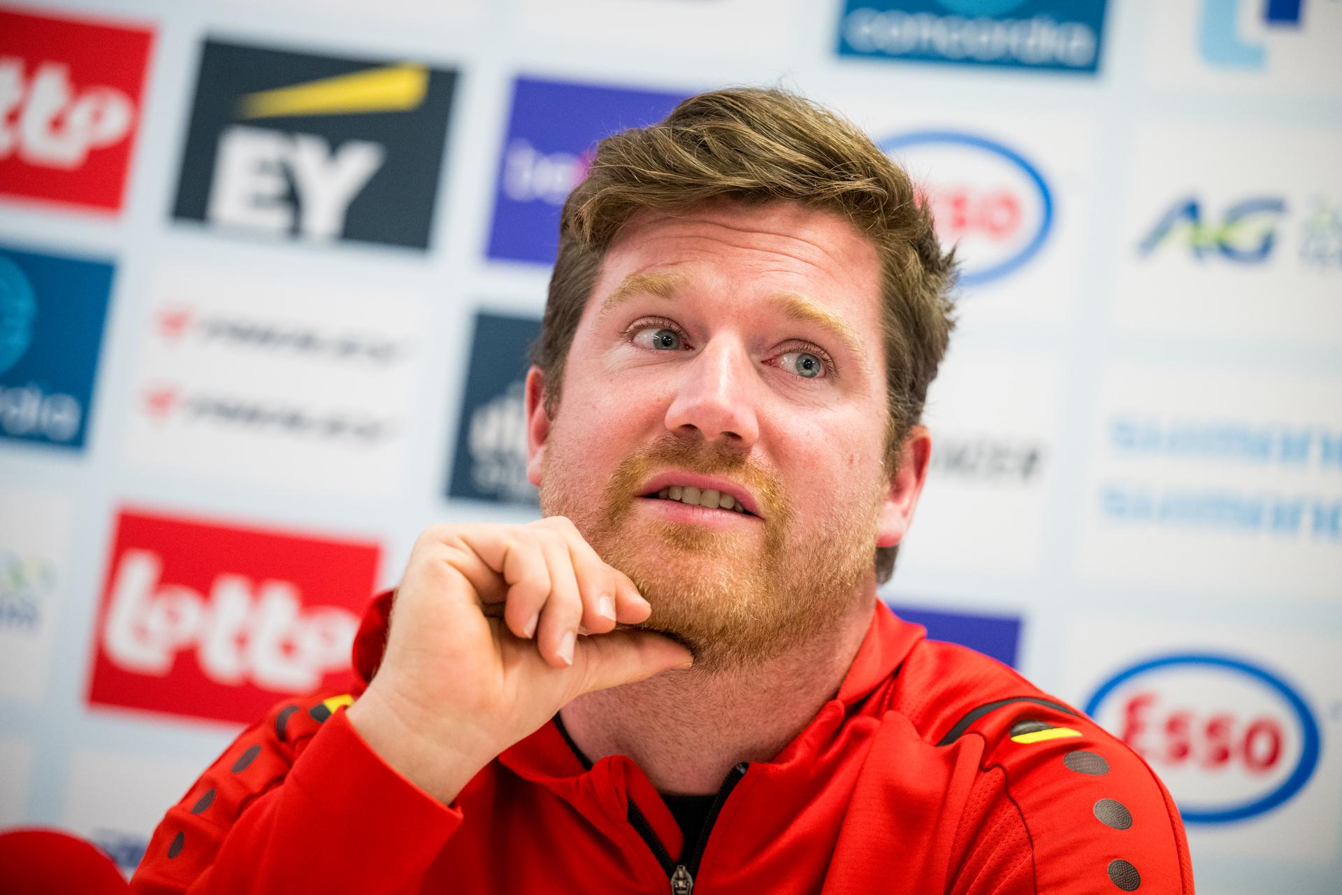 Coach Remko Meeusen talks to the press during a press conference of the Belgian team ahead of Sunday's time trial race at the 2024 UCI Road and Para-Cycling Road World Championships, Friday 20 September 2024, in Wetzikon, Switzerland. The Worlds are taking place from 21 to 29 September in Zurich, Switzerland. BELGA PHOTO JASPER JACOBS