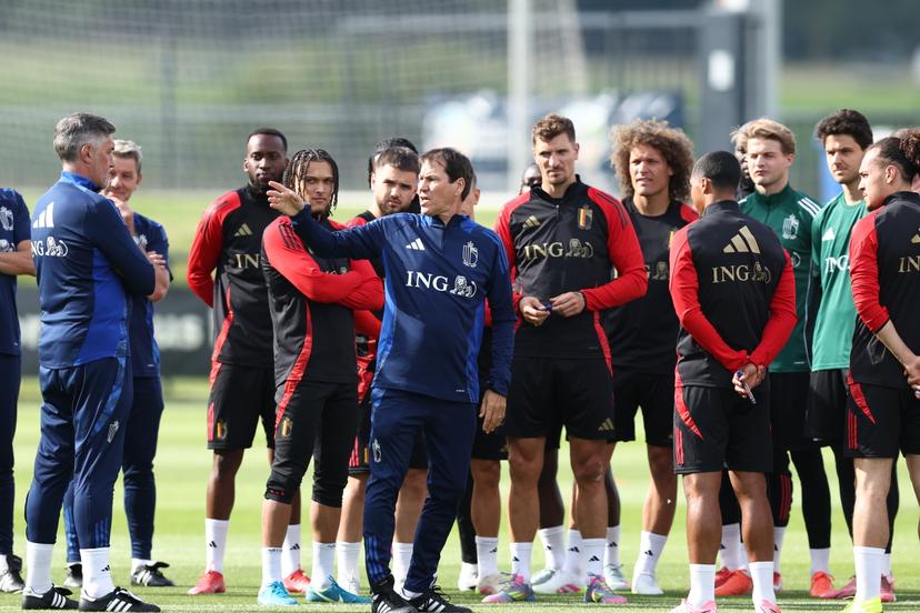 Red Devils pictured during a training session of Belgian national soccer team the Red Devils, , in Tubize. The team is preparing for the World Cup 2026 qualifier games against North-Macedonia (6 June) and Wales (9 June). BELGA PHOTO BRUNO FAHY