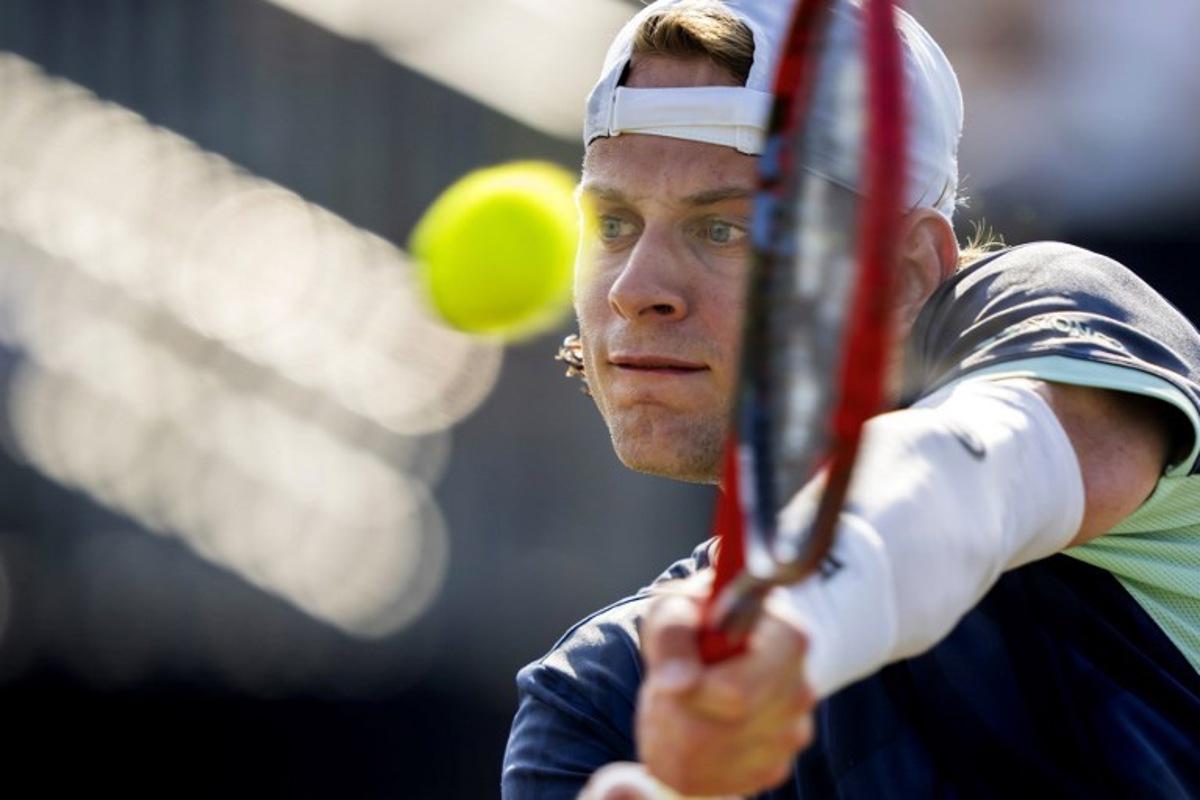 Belgium's Zizou Bergs hits a return against Estonia's Mark Lajal during their ATP Hertogenbosch open quarter final match against at the Autotron in Rosmalen, on June 13, 2025.  Sander Koning / ANP / AFP