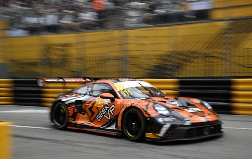 Absolute Racing's Belgian driver Alessio Picariello drives his car during the FIA GT World Cup qualifying session of the 71st Macau Grand Prix in Macau on November 15, 2024.  Peter PARKS / AFP