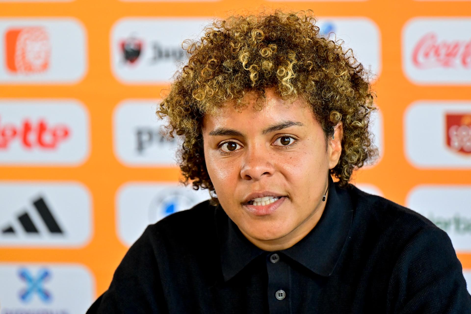 Belgium's Kassandra Ndoutou Eboa Missipo pictured during a press event of Belgium's national women's team the Red Flames ahead of European Championships in Switzerland, on Tuesday 10 June 2025 in Asse. BELGA PHOTO DIRK WAEM
