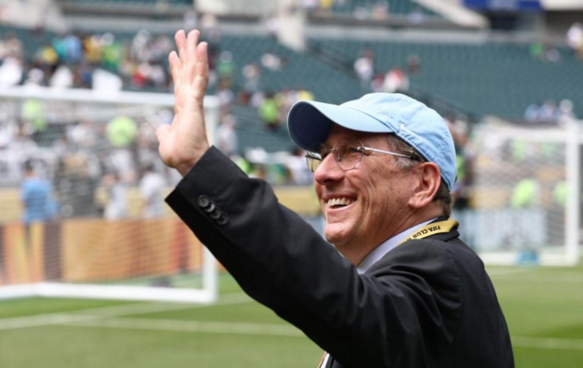 US businessman and owner of Botafogo John Textor acknowledges the crowd ahead the FIFA Club World Cup 2025 round of 16 all-Brazilian football match between Palmeiras and Botafogo at Lincoln Financial Field Stadium in Philadelphia on June 28, 2025.  FRANCK FIFE / AFP
