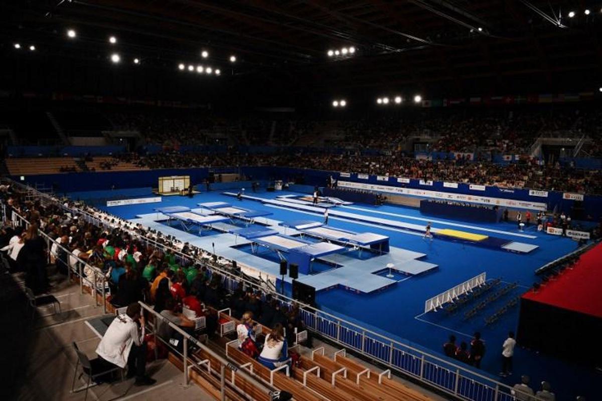 The Ariake Gymnastics Centre, a venue of the Tokyo 2020 Olympic and Paralympic Games, is seen during the World Trampoline Gymnastics Championships in Tokyo on December 1, 2019.  CHARLY TRIBALLEAU / AFP