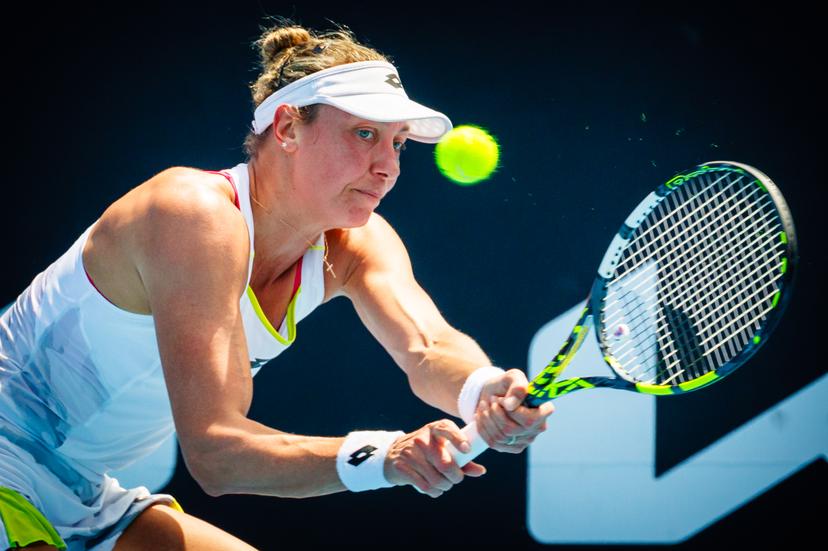 Belgian Yanina Wickmayer pictured in action during a tennis match against French Gracheva, in round 1 of the women's singles tournament at the 'Australian Open' Grand Slam, Monday 15 January 2024 in Melbourne Park, Melbourne, Australia. The 2024 edition of the Australian Grand Slam takes place from January 14th to January 28th. BELGA PHOTO PATRICK HAMILTON