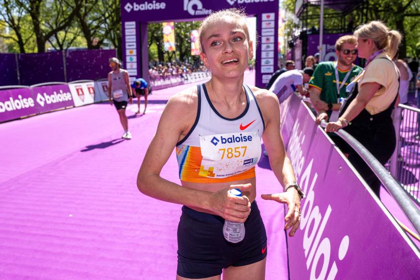Winner Belgian Jana Van Lent pictured at the Antwerp Ten Miles running event, Sunday 27 April 2025 in Antwerp. BELGA PHOTO JONAS ROOSENS
