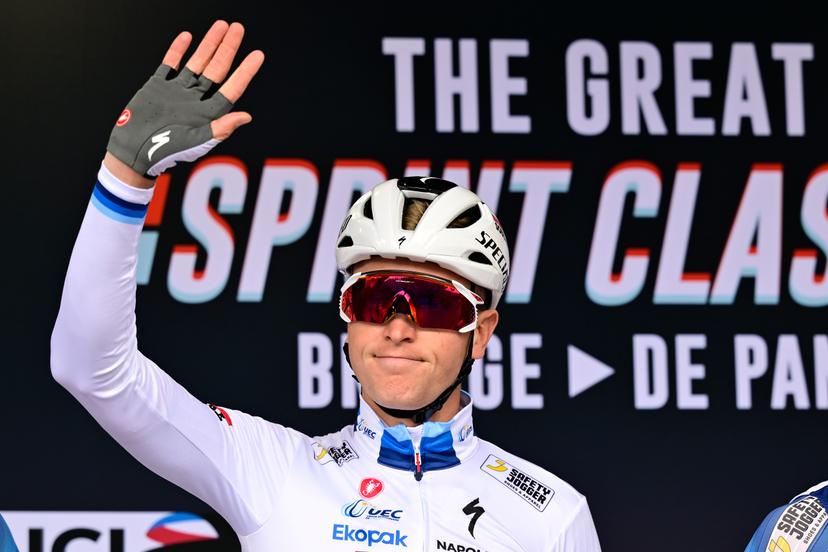 Belgian Tim Merlier of Soudal Quick-Step pictured at the start of the 'Classic Brugge-De Panne' men's elite one-day cycling race, 195,6 km from Brugge to De Panne, Wednesday 26 March 2025. BELGA PHOTO DIRK WAEM