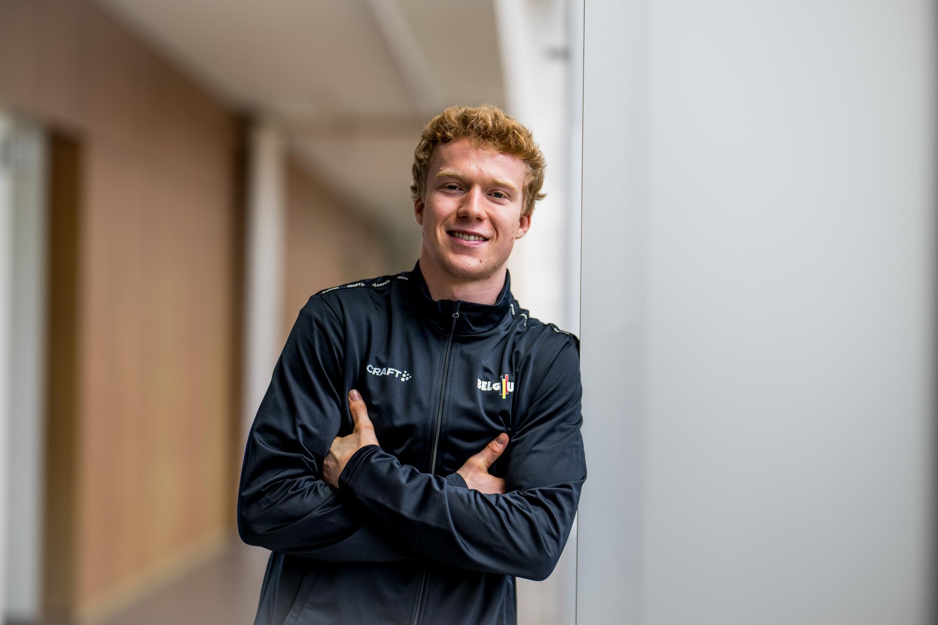 Kilan Van der Aa poses for the photographer at a press conference to announce the Belgian men's and women's teams that will participate in the European Artistic Gymnastics Championships in Leipzig (26-31/05), in Gent, on Wednesday 21 May 2025. BELGA PHOTO JASPER JACOBS