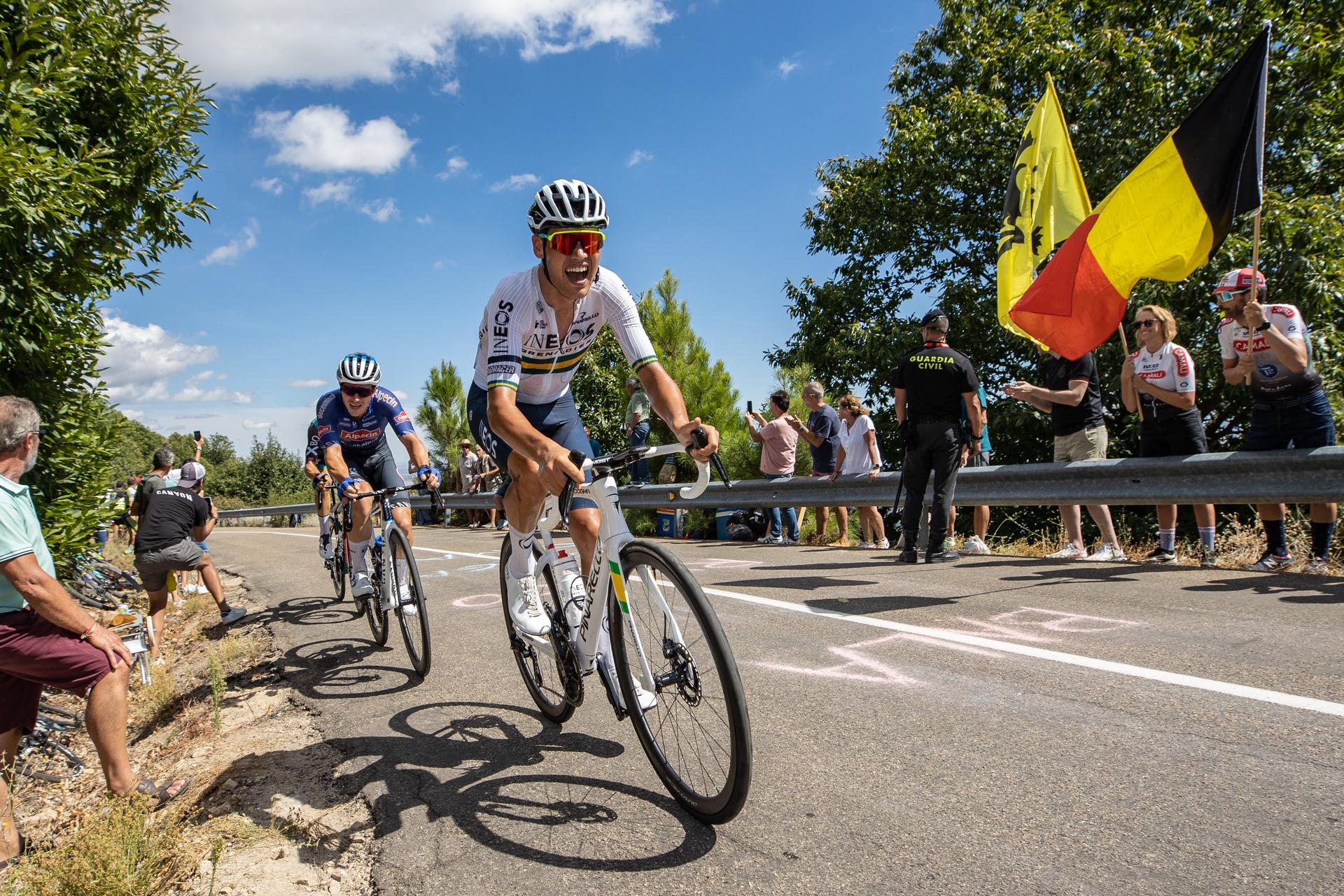 Australian Luke Plapp of Ineos Grenadiers pictured in action during stage 19 of the 2022 edition of the 'Vuelta a Espana', Tour of Spain cycling race, 138,3km with start and finish in Talavera de la Reina, Spain, Friday 09 September 2022. BELGA PHOTO DAVID PINTENS