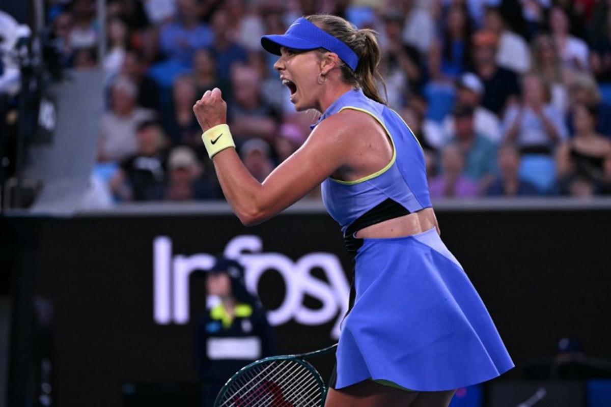 Britain's Katie Boulter reacts after a point against Switzerland's Belinda Bencic during their women's singles match on day three of the Australian Open tennis tournament in Melbourne on January 20, 2026.  WILLIAM WEST / AFP