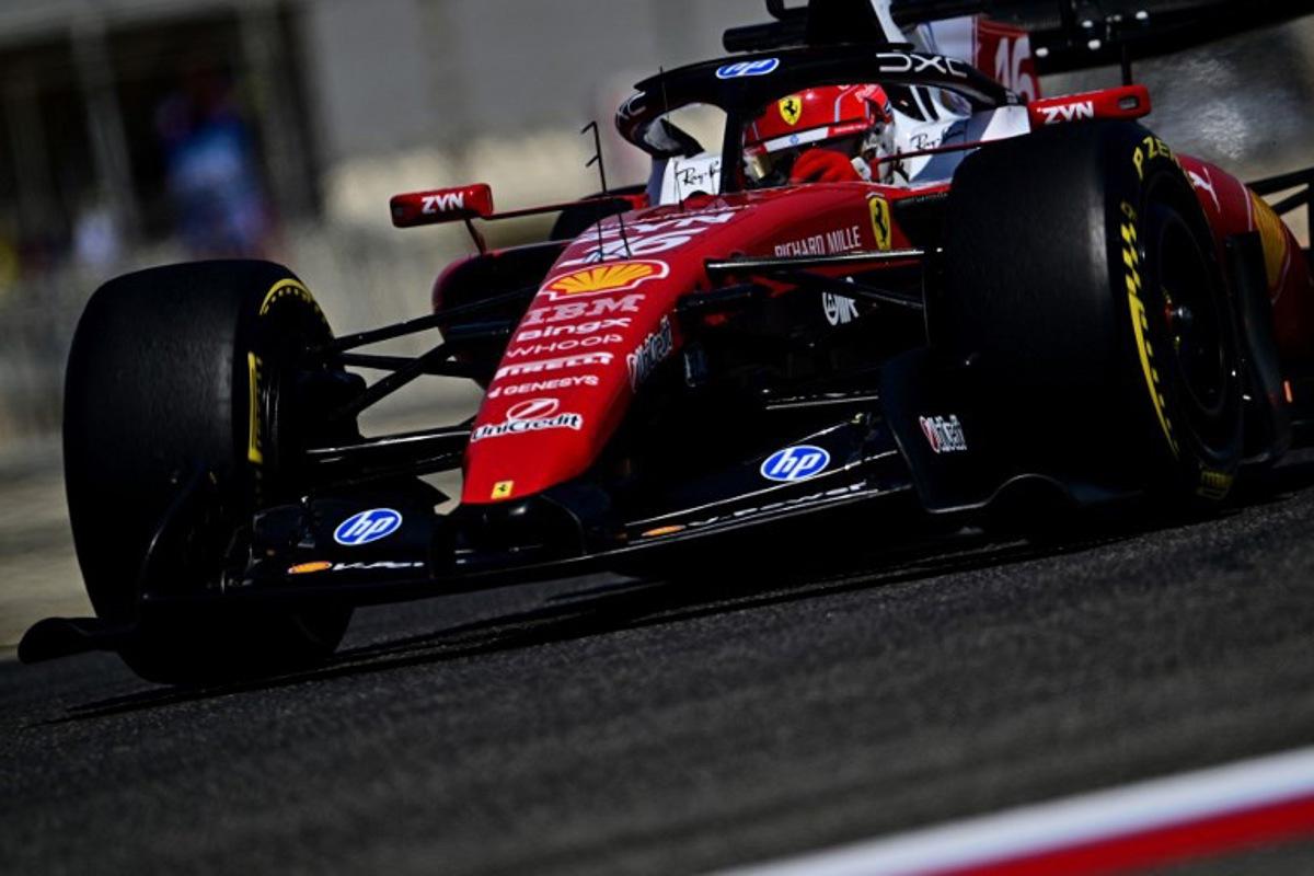 Ferrari's Monegasque driver Charles Leclerc drives on the first day of the Formula One pre-season testing at the Bahrain International Circuit in Sakhir on February 18, 2026.   Giuseppe CACACE / AFP