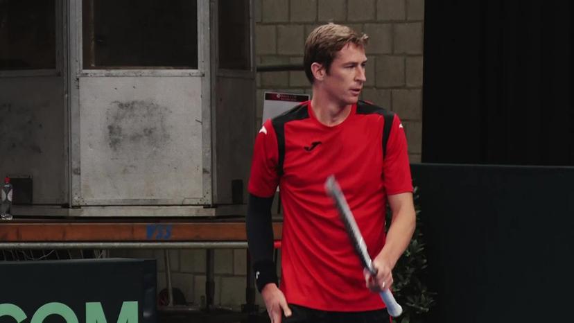 Video showing 00:00:00:00 - 00:02:16:17 Inserts of Davis Cup Belgian players Kimmer Coppejans and Raphaël Collignon training with captain Steve Darcis before their match against Chile next week-end, Tuesday 28 January 2025 in Hasselt. BELGA VIDEO JEROME FETU
