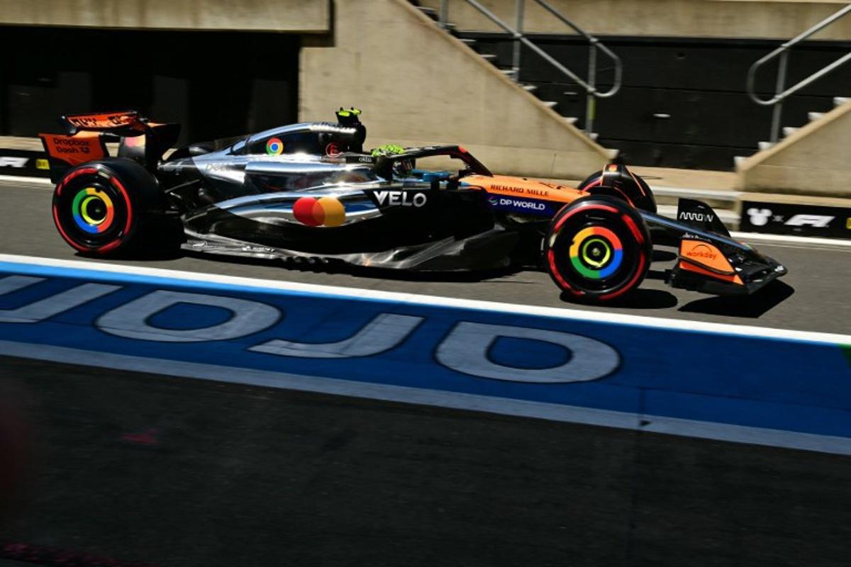 McLaren's British driver Lando Norris takes part in the first practice session ahead of the Formula One British Grand Prix at the Silverstone motor racing circuit in Silverstone, central England, on July 4, 2025.  Andrej ISAKOVIC / AFP