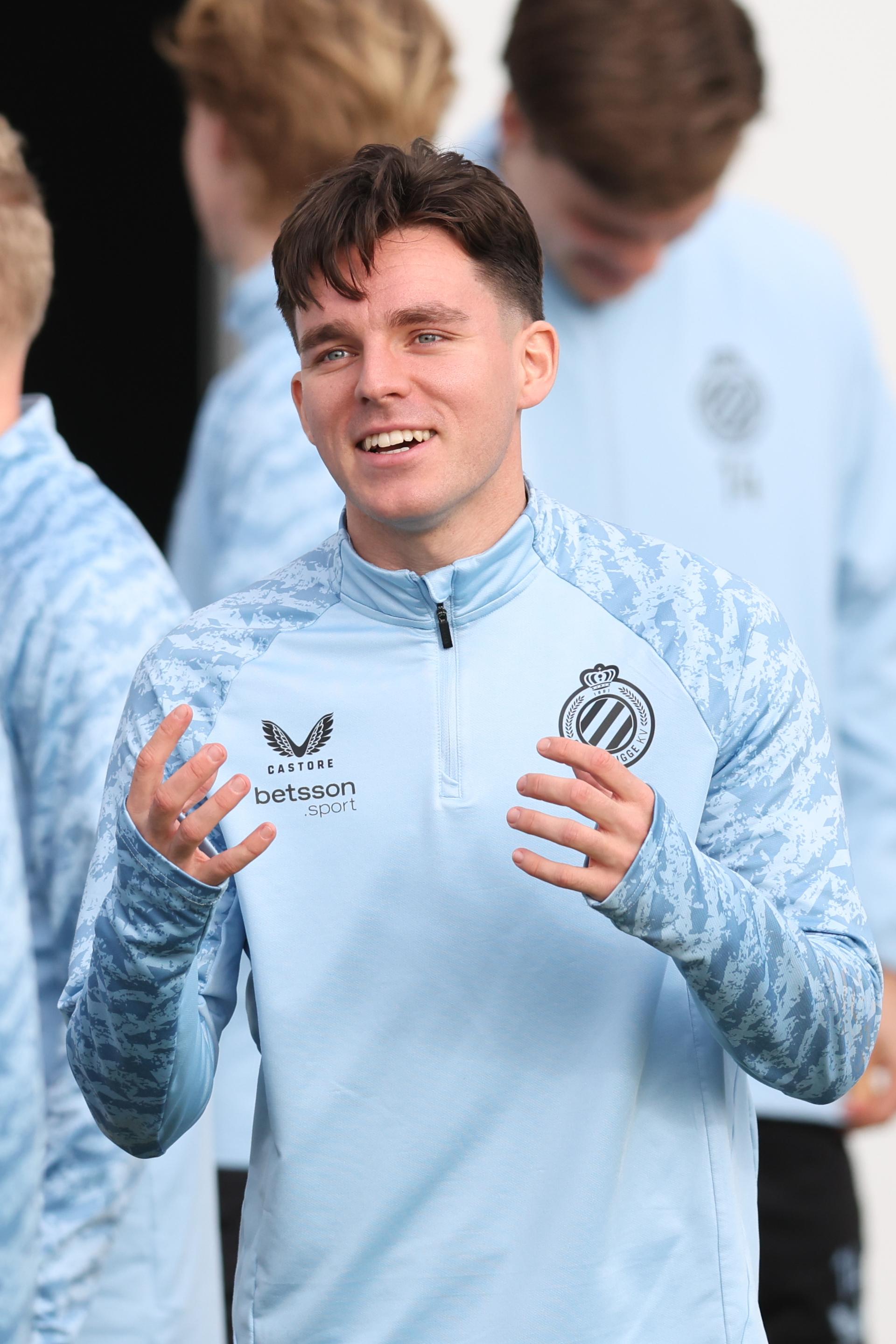 Club's Hugo Vetlesen pictured during a training session of Belgian soccer team Club Brugge, in Knokke-Heist, on Monday 23 February 2026. Tomorrow, Club Brugge will play against Spanish team Atletico Madrid, a return leg game in the Knockout phase play-offs of the UEFA Champions League tournament. BELGA PHOTO BRUNO FAHY