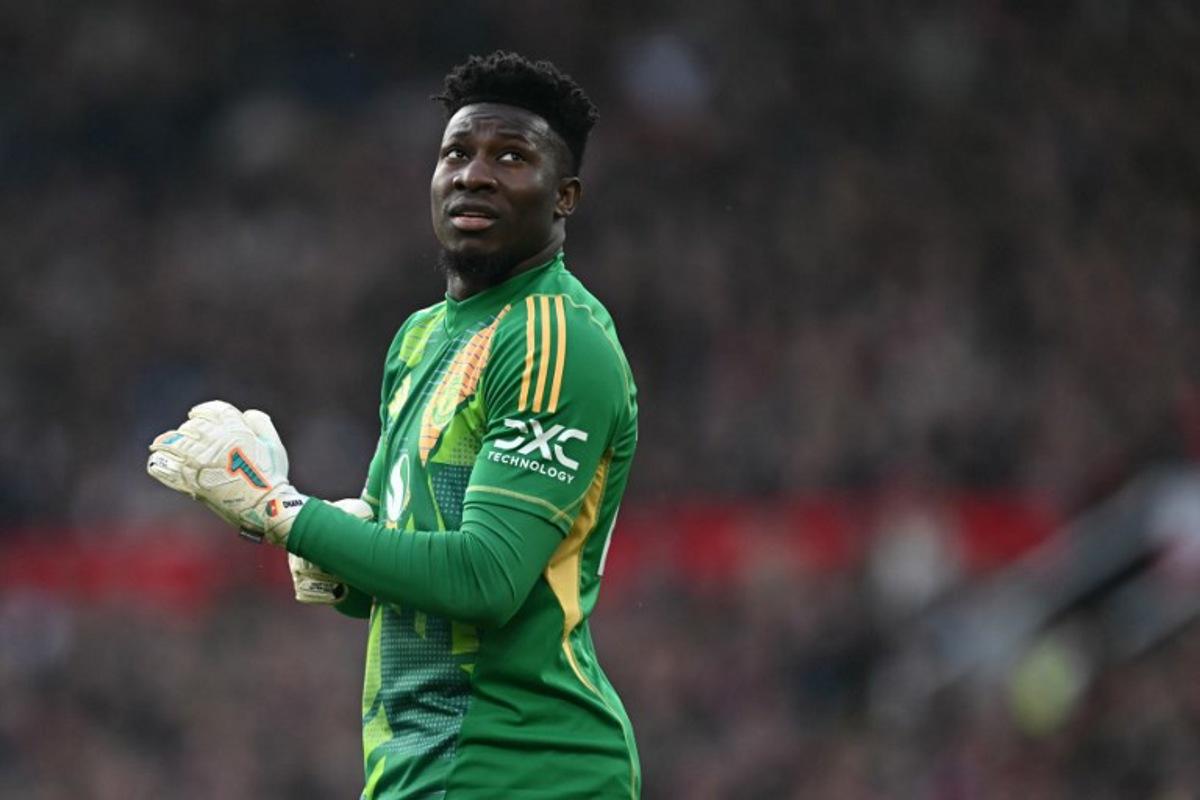Manchester United's Cameroonian goalkeeper #24 Andre Onana looks on during the English Premier League football match between Manchester United and Arsenal at Old Trafford in Manchester, north west England, on March 9, 2025.  Paul ELLIS / AFP