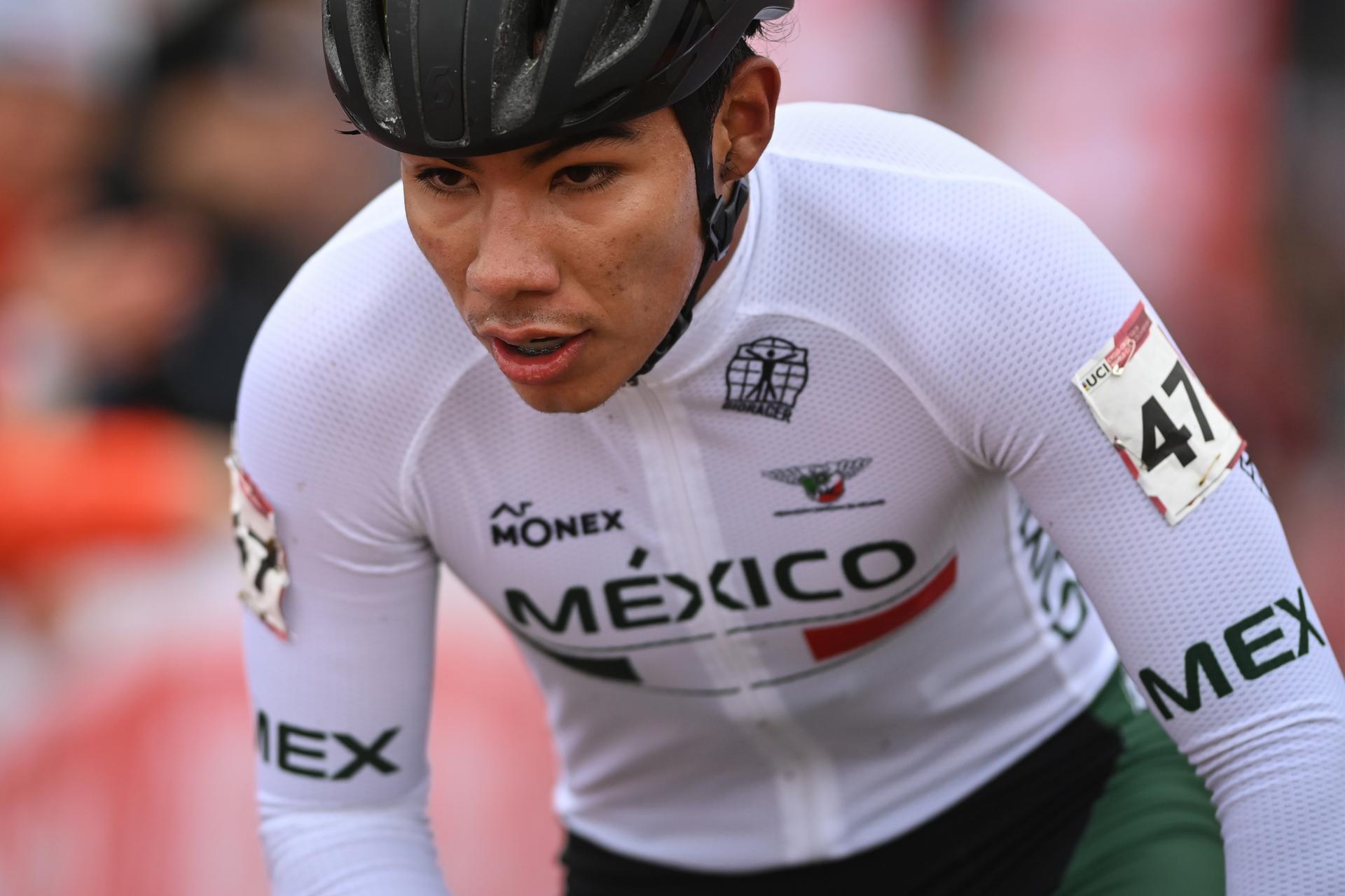 Mexican GARCIA TREJO Carlos Alfonso pictured in action during the men U23 race at the cyclocross cycling event in Tabor, Czech Republic, the sixth stage (out of 16) of the World Cup cyclocross competition, Sunday 14 November 2021. BELGA PHOTO DAVID STOCKMAN