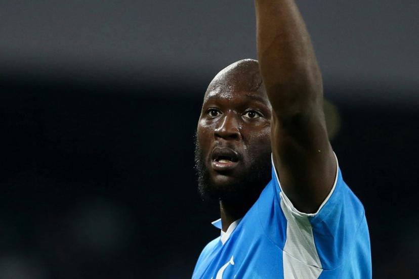 Napoli's Belgian forward #11 Romelu Lukaku celebrates after scoring a goal during the Italian Serie A football match between Napoli and AC Milan at the Stadio Diego Armando Maradona in Naples, on March 30, 2025.  CARLO HERMANN / AFP