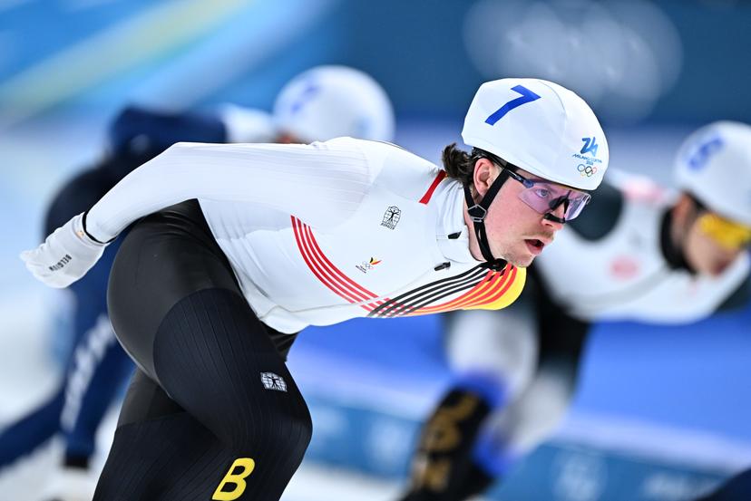 Belgian speed skater Indra Medard pictured in action during the semifinals of the mass start men Speed Skating at the Milano Cortina 2026 Olympic Winter Games, on Saturday 21 February 2026 in Milan, Italy. The XXV Winter Olympics take place from 6 to 22 February 2026 in Italy. BELGA PHOTO JASPER JACOBS
