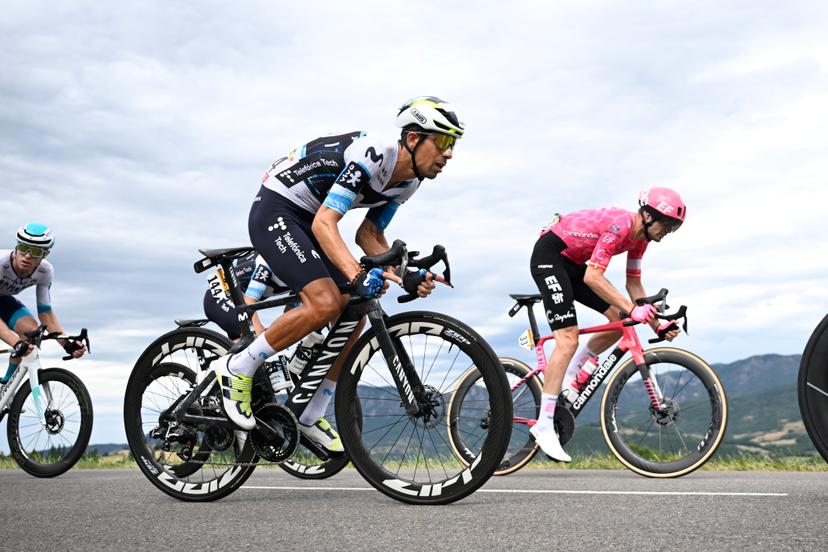 Portuguese Nelson Oliveira of Movistar Team and Danish Kasper Asgreen of EF Education-EasyPost pictured in action during stage 17 of the 2025 Tour de France cycling race, from Bollene to Valence (161km), on Wednesday 23 July 2025 in France. The 112th edition of the Tour de France starts on Saturday 5 July in Lille, France, and will finish in Paris, France on the 27th of July.   BELGA PHOTO JASPER JACOBS