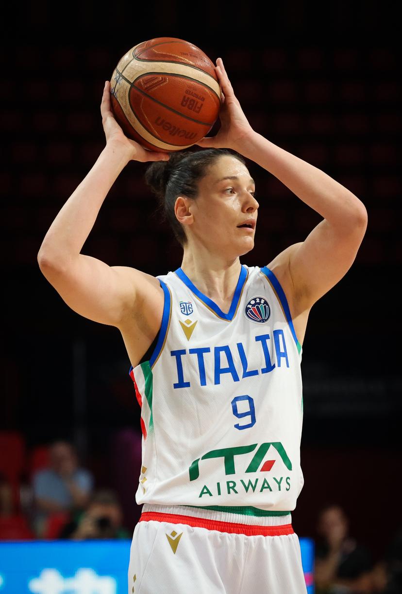 Italian Cecilia Zandalasini pictured in action during a basketball match between Italy and Turkey, in the quarterfinals of the FIBA Women's EuroBasket tournament, Tuesday 24 June 2025 in Piraeus, Greece. BELGA PHOTO VIRGINIE LEFOUR