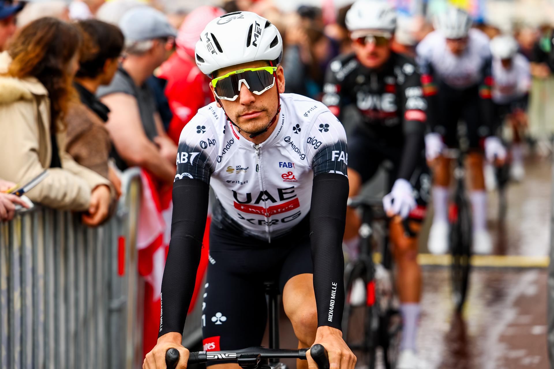 Portuguese Joao Almeida of UAE Team Emirates pictured at the start of stage seven of the 83th edition of the Paris-Nice cycling race, 147,8 km from Nice to Auron, France, Saturday 15 March 2025. BELGA PHOTO DAVID PINTENS