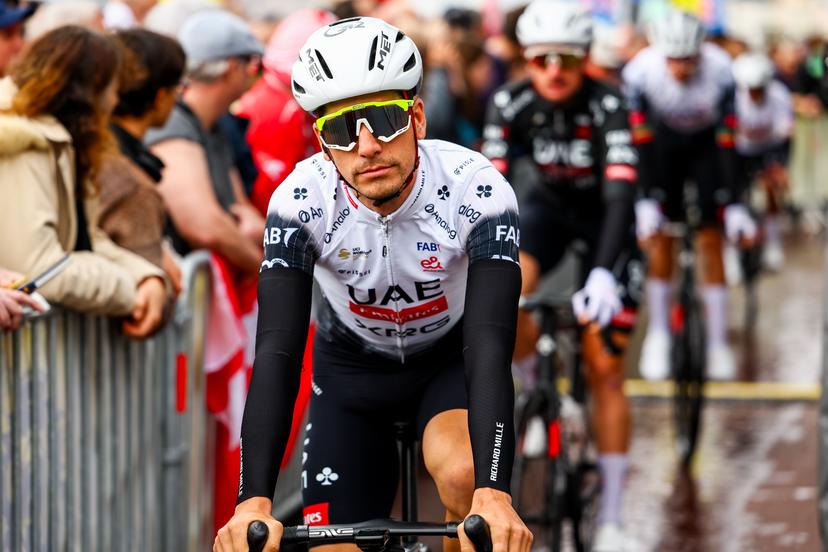 Portuguese Joao Almeida of UAE Team Emirates pictured at the start of stage seven of the 83th edition of the Paris-Nice cycling race, 147,8 km from Nice to Auron, France, Saturday 15 March 2025. BELGA PHOTO DAVID PINTENS