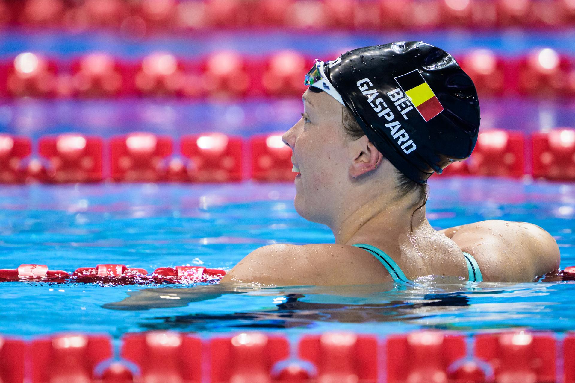 ATTENTION EDITORS - BENELUX ONLY - 250802 Florine Gaspard of Belgium after competing in women's 50 meters freestyle swimming heats during day 23 of the World Aquatics Championships on August 2, 2025 in Singapore.  Photo: Joel Marklund / BILDBYRÅN / kod JM / JM0715 bbeng simning swimming svømming sim-vm vm sim-vm 2025 world aquatics championships 2025 dam
