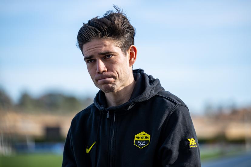 Belgian Wout van Aert pictured during the team presentation of the Team Visma-Lease a Bike cycling team in Alicante, Spain, Tuesday 13 January 2026. BELGA PHOTO DAVID PINTENS