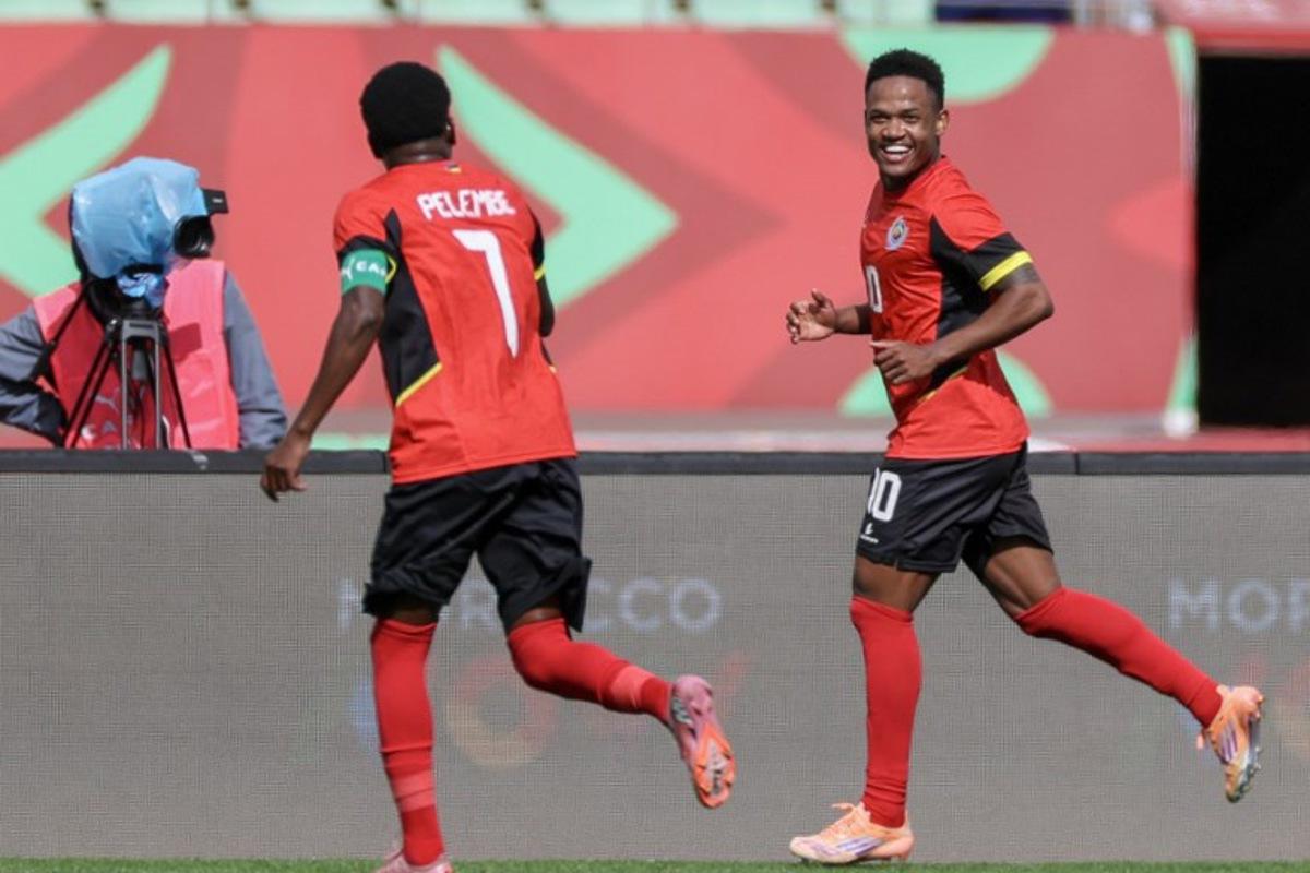 Mozambique's midfielder #10 Geny Catamo celebrates his goal during the Africa Cup of Nations (CAN) Group F football match between Gabon and Mozambique at Grand Stadium in Agadir on December 28, 2025.   FRANCK FIFE / AFP