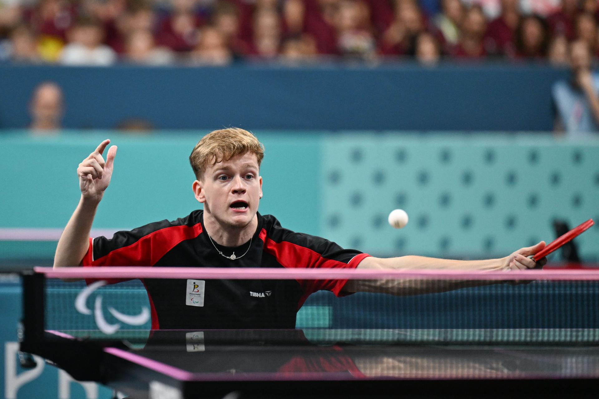 Laurens Devos of Team Belgium competes during the Para Table Tennis Men's Singles- MS9 final match on day ten of the Paris 2024 Summer Paralympic Games at South Paris Arena on September 07, 2024 in Paris, France. Photo by Tomas Stevens/ABACAPRESS.COM BENELUX ONLY