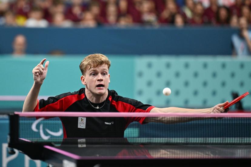 Laurens Devos of Team Belgium competes during the Para Table Tennis Men's Singles- MS9 final match on day ten of the Paris 2024 Summer Paralympic Games at South Paris Arena on September 07, 2024 in Paris, France. Photo by Tomas Stevens/ABACAPRESS.COM BENELUX ONLY