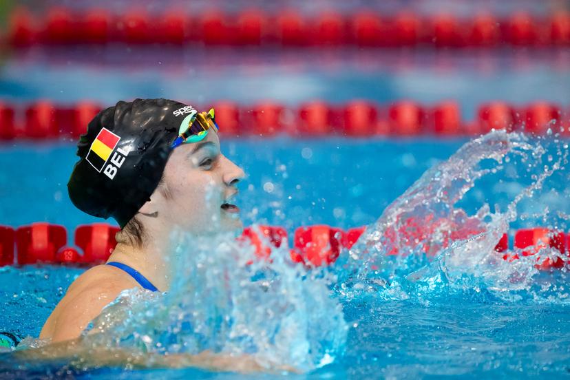 Belgian Sarah Dumont pictured after winning the women's 200m butterfly at the Belgian Swimming Championships, Sunday 21 April 2024 in Antwerp. BELGA PHOTO KRISTOF VAN ACCOM