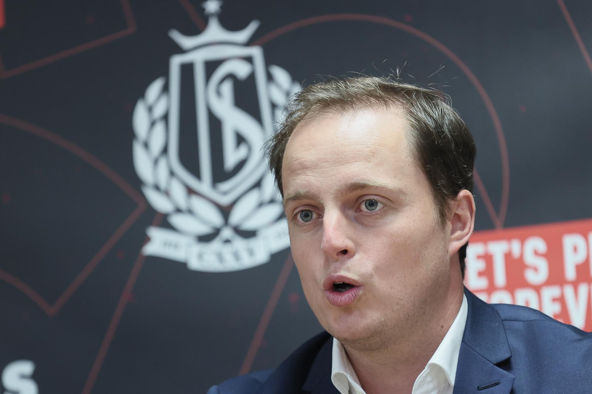 Standard's CEO Pierre Locht pictured during a press conference on the 'Circus Cup' exhibition soccer game, Monday 27 May 2024 in Liege. Two teams made up of international football legends will face each other in the Circus Cup, a gala match for charity which will take place in Liege on June 2. BELGA PHOTO BRUNO FAHY